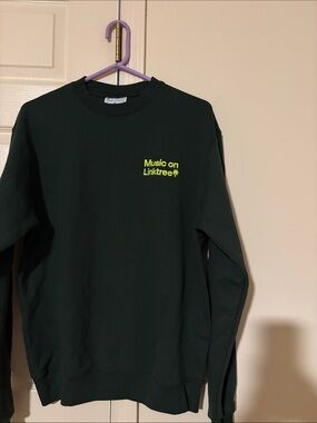 Champion Dark Green Crewneck with Neon Yellow Logo